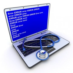 Laptop error Laptop error and stethoscope (done in 3d)