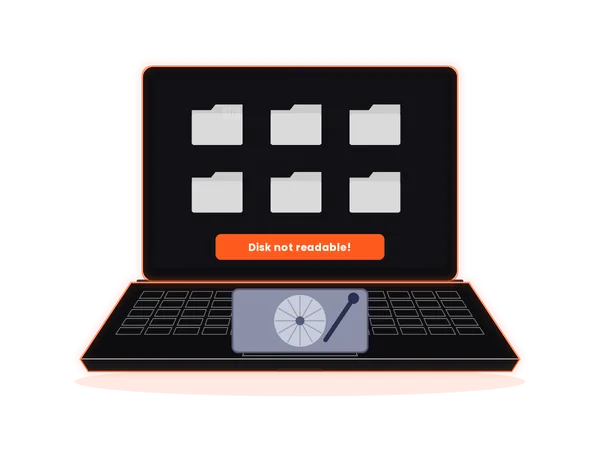 Hard disk data recovery: a drive showing a 'Disk not readable' error
