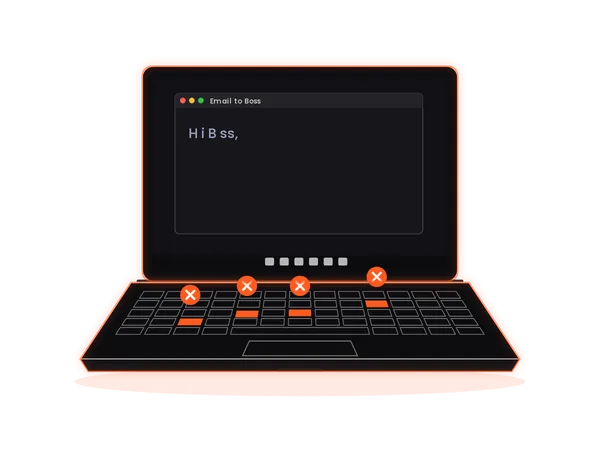 Laptop keyboard with dead keys marked in orange