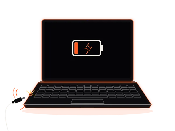 Laptop not charging: a loose charger plug sparking at the charging port