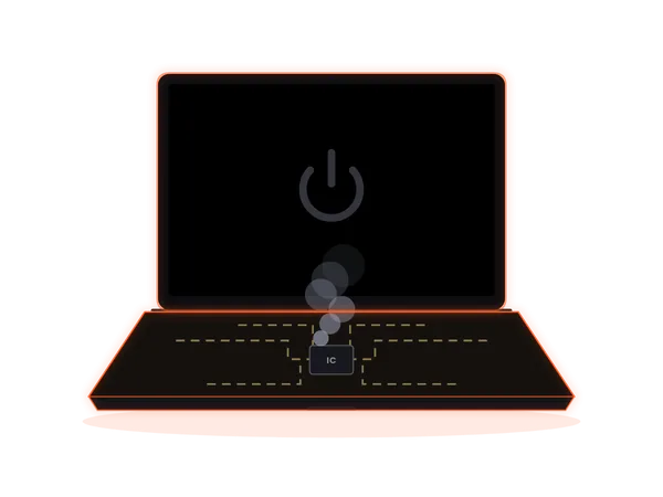 Laptop not turning on: a dark screen with a dim power icon