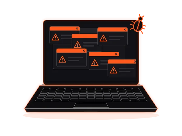 Laptop virus: several pop-up warnings covering the screen