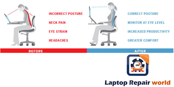 Sitting postures while working on a laptop