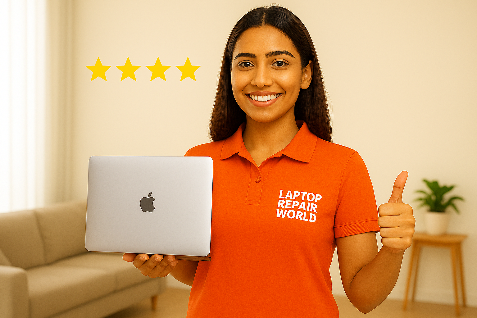 An expert technician performing a professional MacBook Air repair at a customer's home in Hyderabad