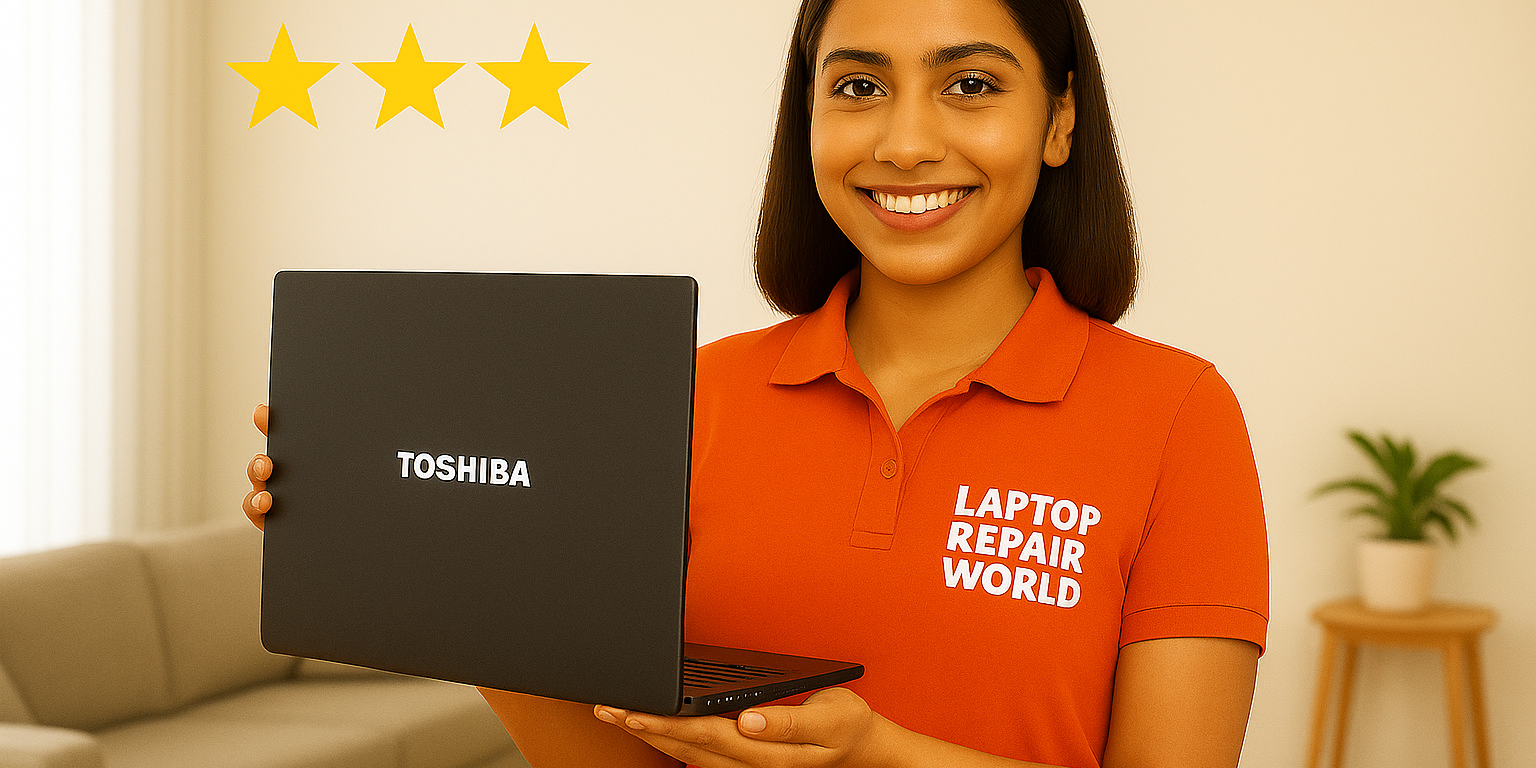 Toshiba Laptop New Battery Doorstep Replacement Service Hyderabad Same-Day Home Repair Home Service Engineer hadling laptop